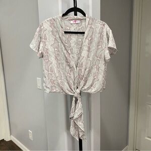Buddy Love Gray Pink Snake Print Tie Front Top Bohemian Cropped Size XS